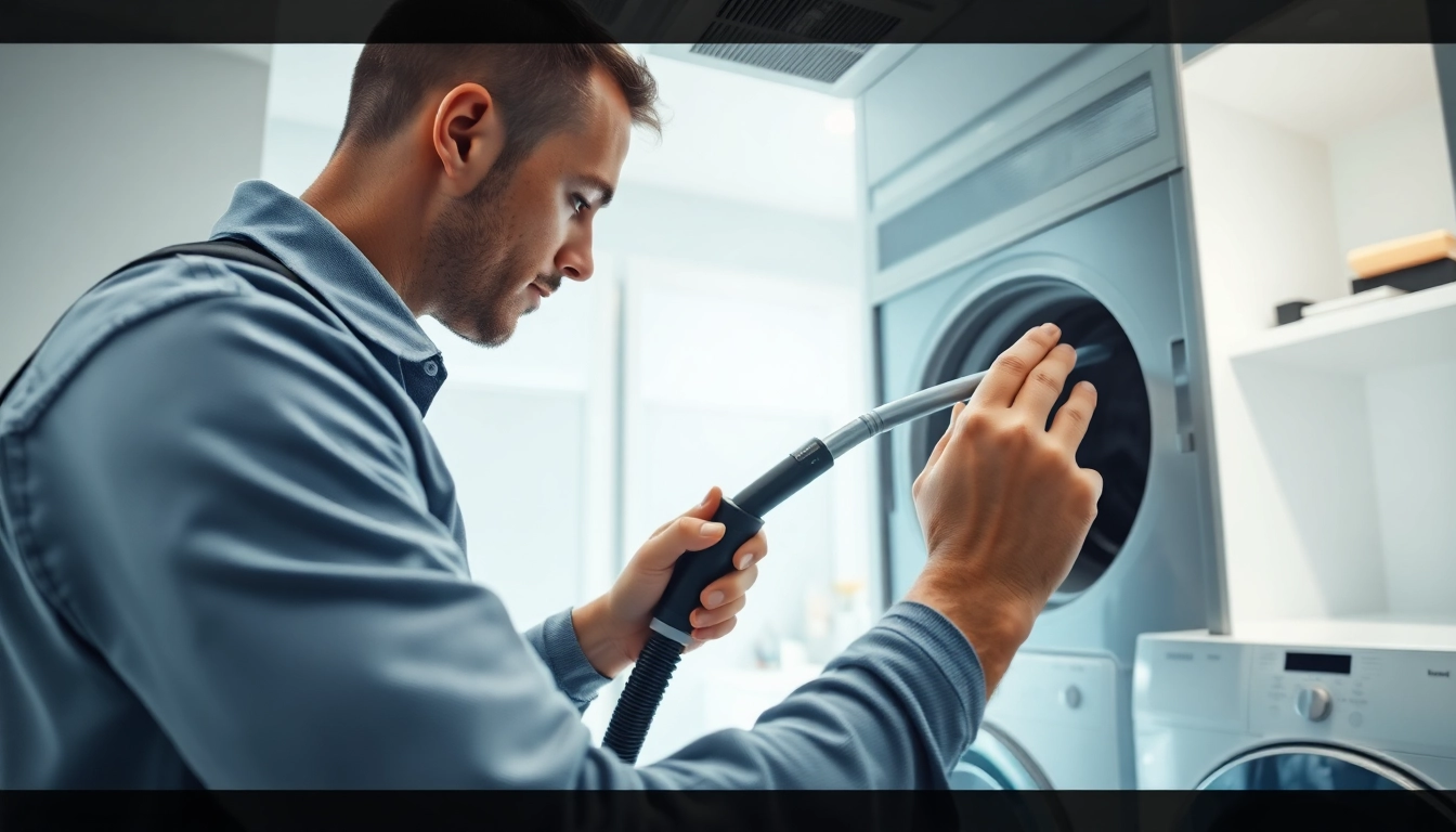 Expert technician cleaning dryer vent franchises near me for optimal safety and efficiency.