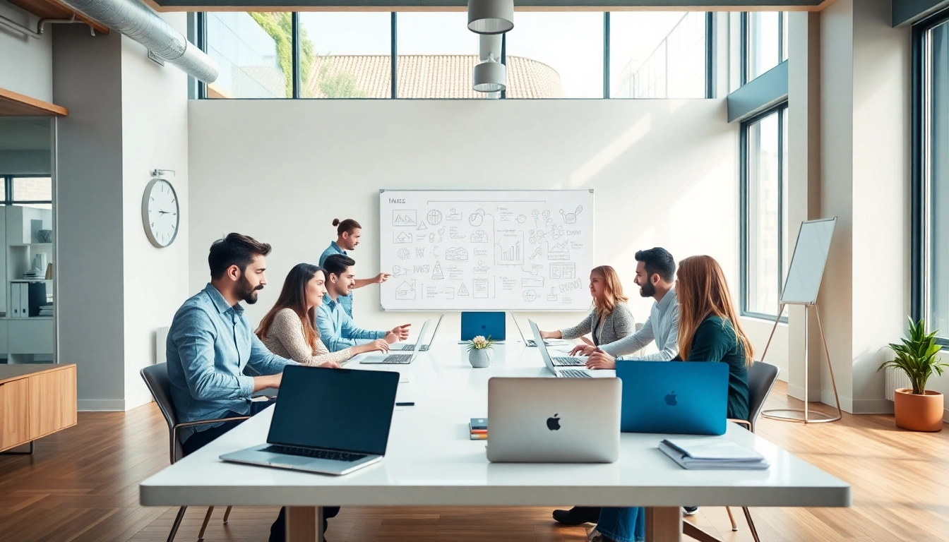 Launchsuccessfulstartup with a diverse team brainstorming in a bright office setting.