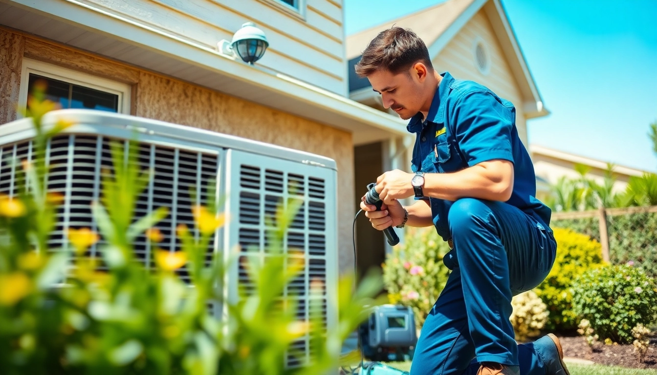 AC repair Glendale AZ technician fixing an air conditioning unit in a residential garden.