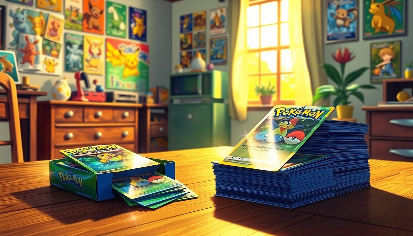 Showcase of Pokemon tcg india cards with vibrant designs in a cozy gaming space