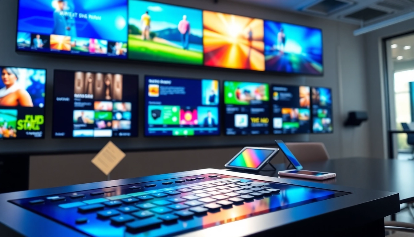 Implement multi-screen digital signage management with an engaging setup featuring vibrant displays.