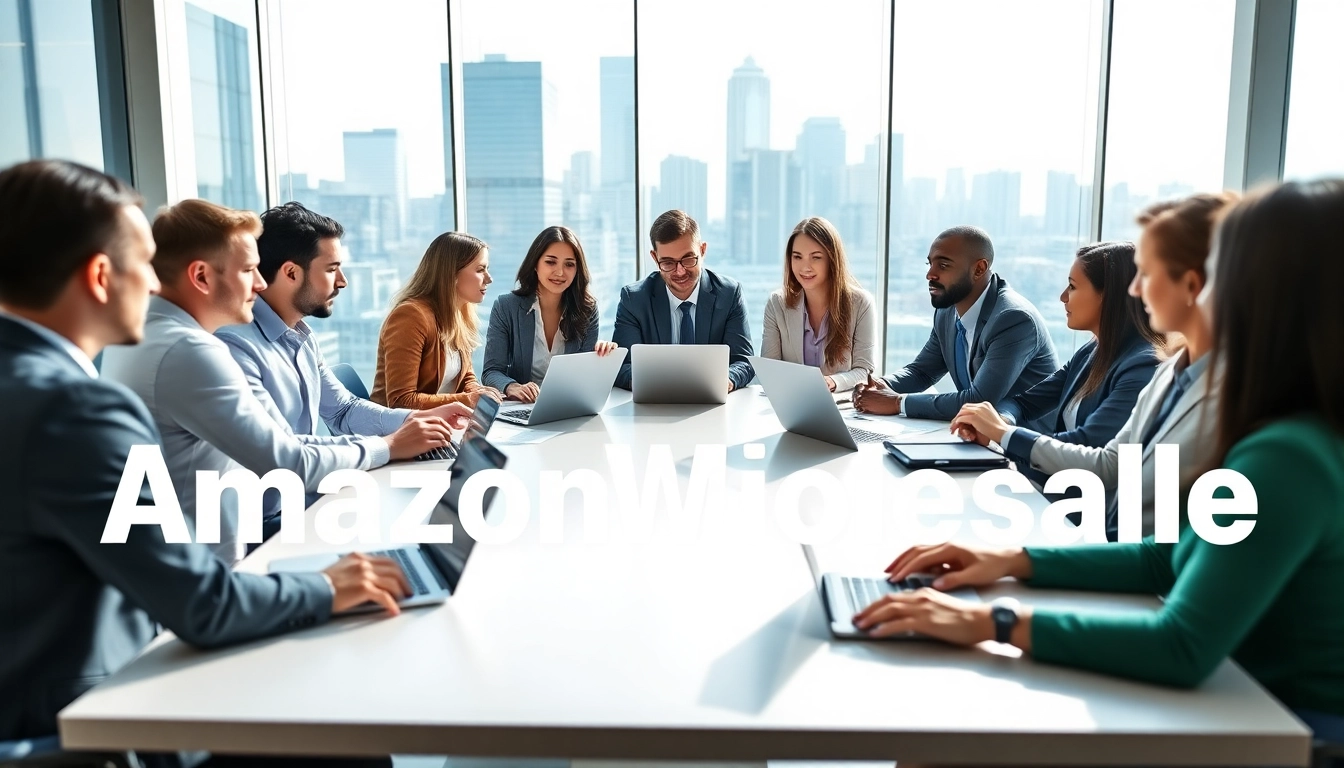 Engaged team discussing strategies for amazon wholesale in a modern office environment.