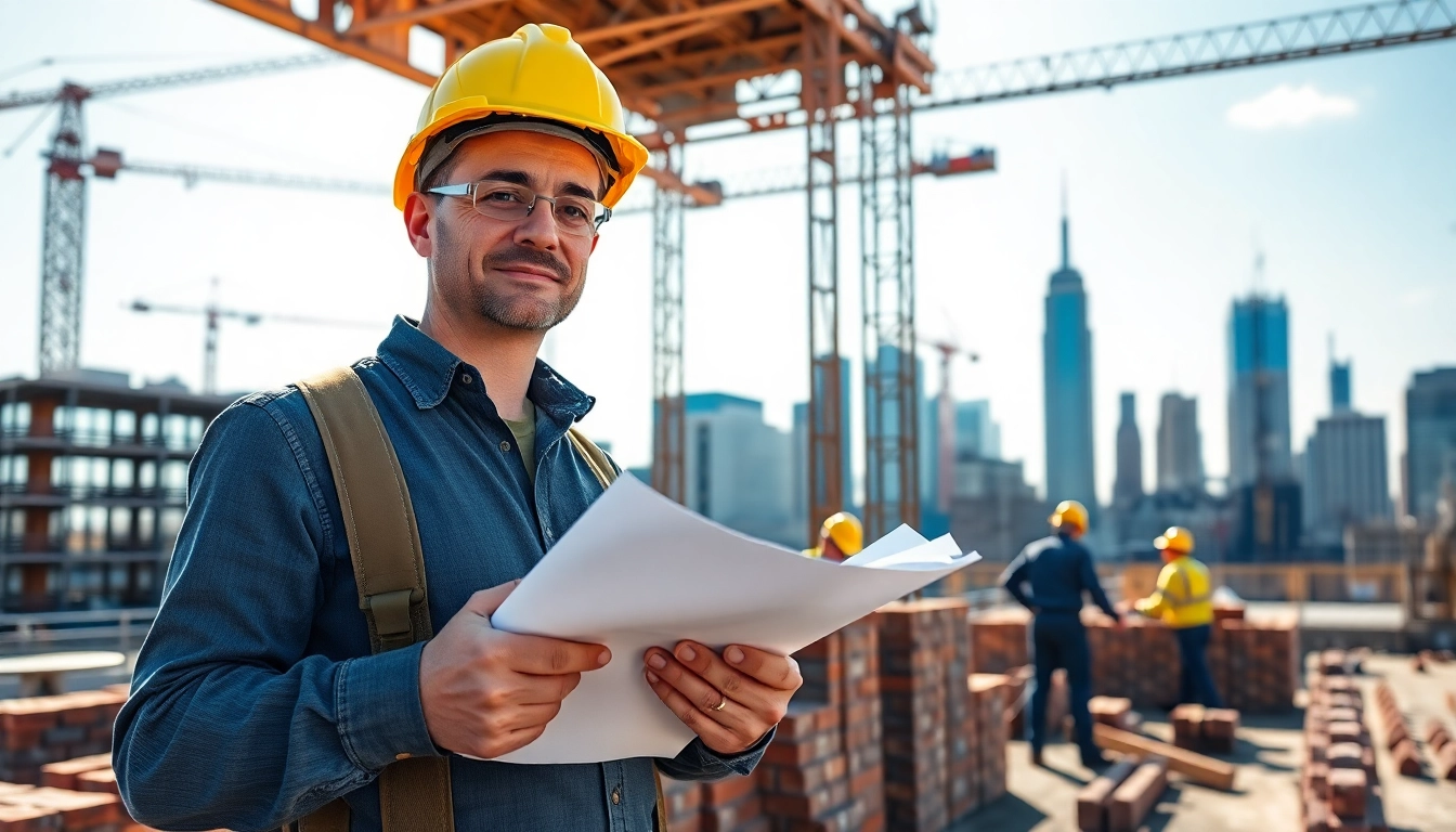 New York General Contractor overseeing a construction site in New York City with workers laying bricks.