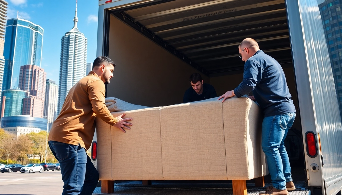 Best moving company Toronto team packing a couch efficiently into a truck in urban Toronto.