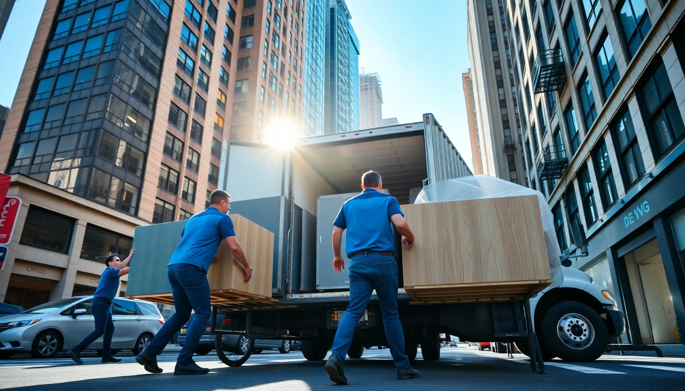 Movers from a Manhattan moving company expertly loading items onto a truck in NYC.
