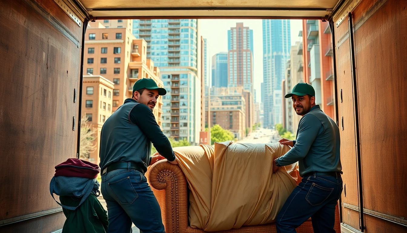 Movers efficiently relocating furniture in Queens, showcasing teamwork and professionalism.
